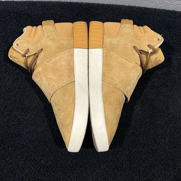 🔥🔥 Adidas Tubular Invader Tan Suede Hi-Top Strap Sneaker Shoes Men Sz 6 - EUC