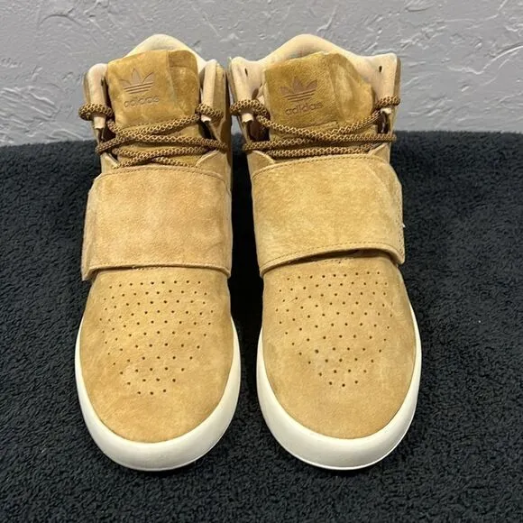 🔥🔥 Adidas Tubular Invader Tan Suede Hi-Top Strap Sneaker Shoes Men Sz 6 - EUC
