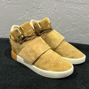 🔥🔥 Adidas Tubular Invader Tan Suede Hi-Top Strap Sneaker Shoes Men Sz 6 - EUC