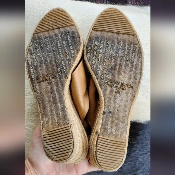 😍 Beautiful Pedro Garcia Women's Slide On Gold Brass Wedge Sandals Sz 38 7