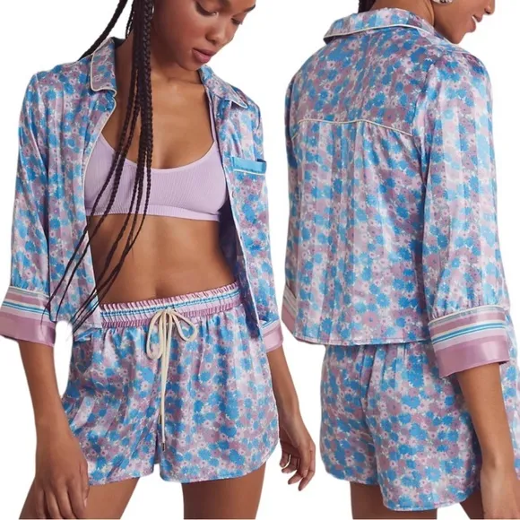 💫 FREE PEOPLE®  Pillow Talk Pajama Short Set in Cool Lavender Combo
