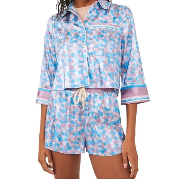 💫 FREE PEOPLE®  Pillow Talk Pajama Short Set in Cool Lavender Combo