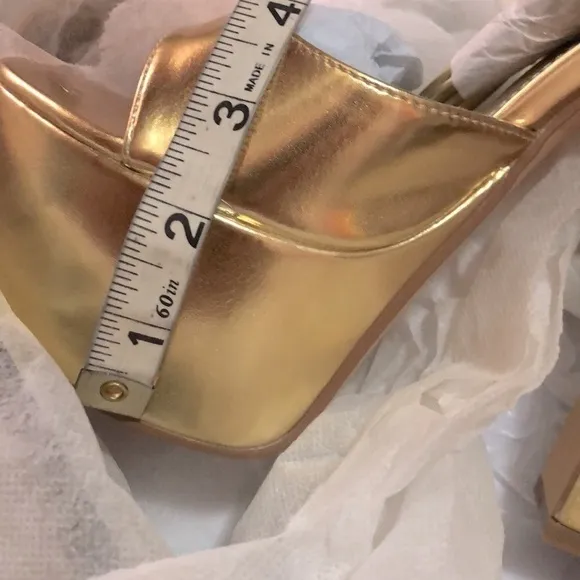- GOLDEN platform sandals heels ankles straps wrap.