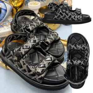 🆕 KURT GEIGER LONDON 🧿 NWOB Orson Patent Quilted Dad Sandals Sz EU38 US 7.5