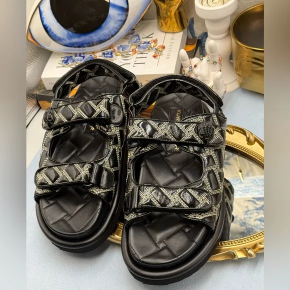 🆕 KURT GEIGER LONDON 🧿 NWOB Orson Patent Quilted Dad Sandals Sz EU38 US 7.5
