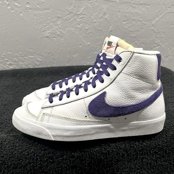 🔥🔥 NIKE Blazer Mid '77 Vintage Leather SNEAKER Shoes White Purple Black Men Sz