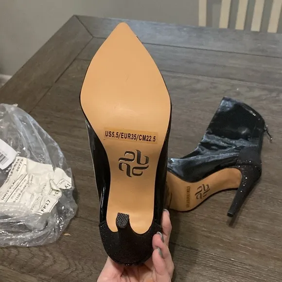 - NWT BURJU Savage Ankle Closed Pointed Toe Wet Look With Sparkle Heel | 5…