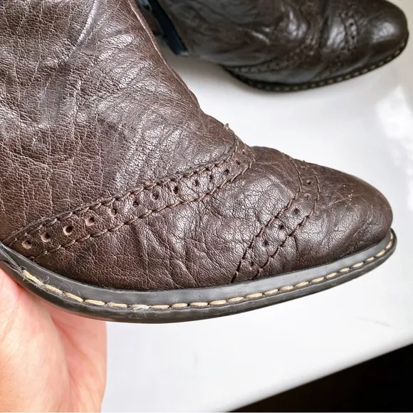 🍩 RIEKER DARK BROWN LEATHER SIDE BUCKLE CHUNKY HEEL BOOTIES!