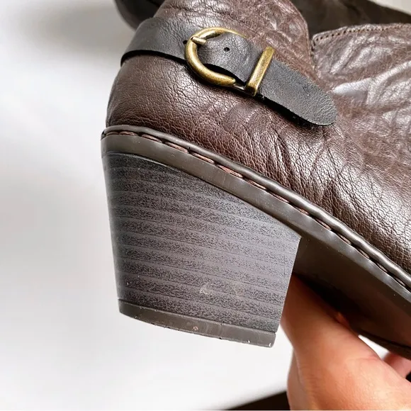 🍩 RIEKER DARK BROWN LEATHER SIDE BUCKLE CHUNKY HEEL BOOTIES!