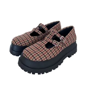 🆕 URBAN OUTFITTERS Tonia Plaid doublestrap Chunky Mary Jane shoes Womens size 6