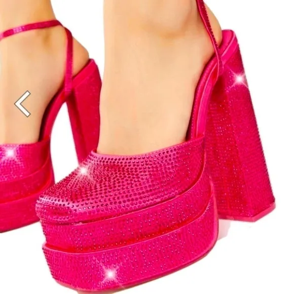 0-1 SATIN,CRYSTALS ,Rhinestone platform heels chunky. Fully In Rhinestone.ho…