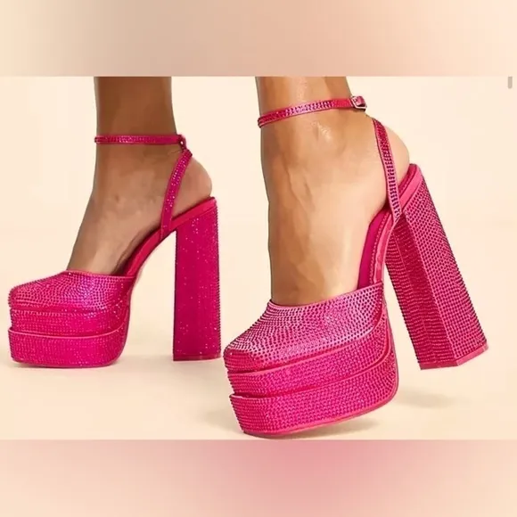 0-1 SATIN,CRYSTALS ,Rhinestone platform heels chunky. Fully In Rhinestone.ho…