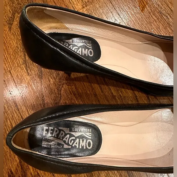 1. Ladies Salvatore Ferragamo Vintage Black Leather and Patent Horse Bit Shoes