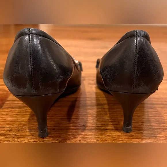 1. Ladies Salvatore Ferragamo Vintage Black Leather and Patent Horse Bit Shoes