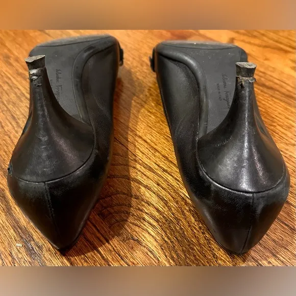 1. Ladies Salvatore Ferragamo Vintage Black Leather and Patent Horse Bit Shoes