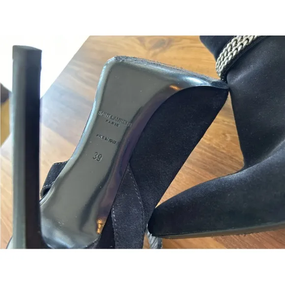 100% authentic Saint Laurent Black Suede Ankle Boots with Chain Detail