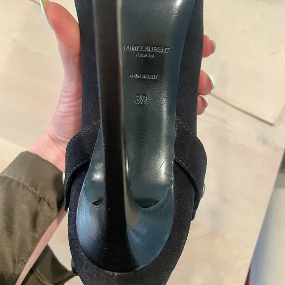 100% authentic Saint Laurent Black Suede Ankle Boots with Chain Detail