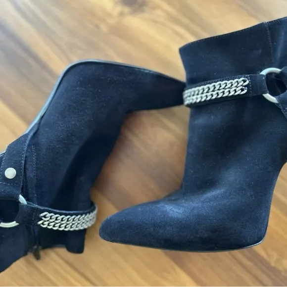 100% authentic Saint Laurent Black Suede Ankle Boots with Chain Detail