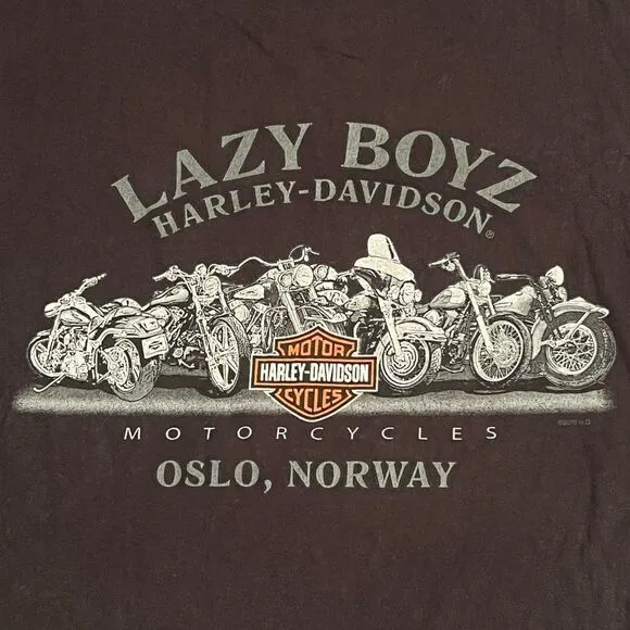 ‘12 Harley David Lazy Boyz Oslo Norway Front &amp; Back Graphic Tee Shirt / Size XL