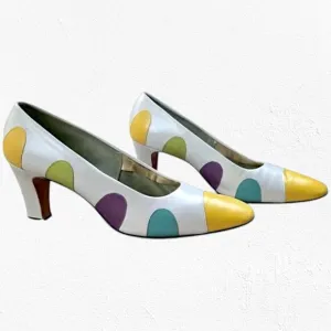 1980s Vintage Colorful Polka Dot Mod Heels Retro Party Pumps Valley Shoes Size 9