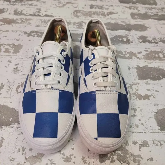 2490‎ Vans Authentic Leather Check Blue/White Men's 7.5