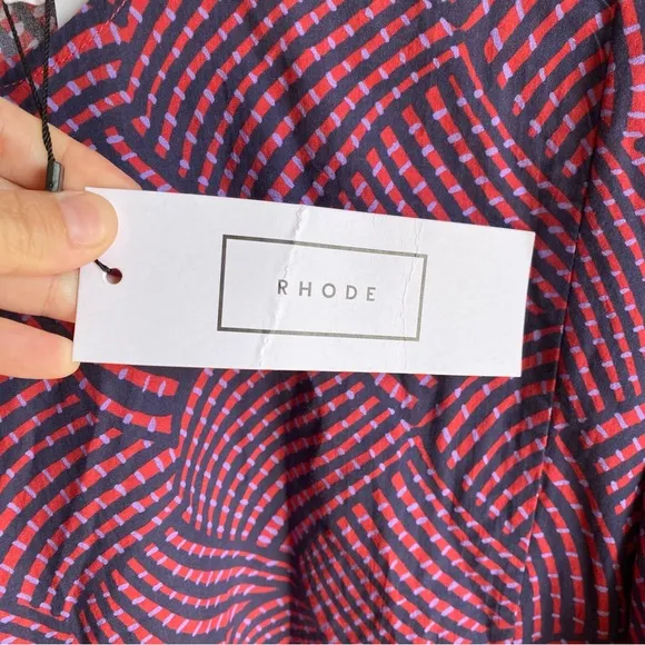 $395 NWT Rhode Ella Cotton Dress in Woven Geo Red Sz Small
