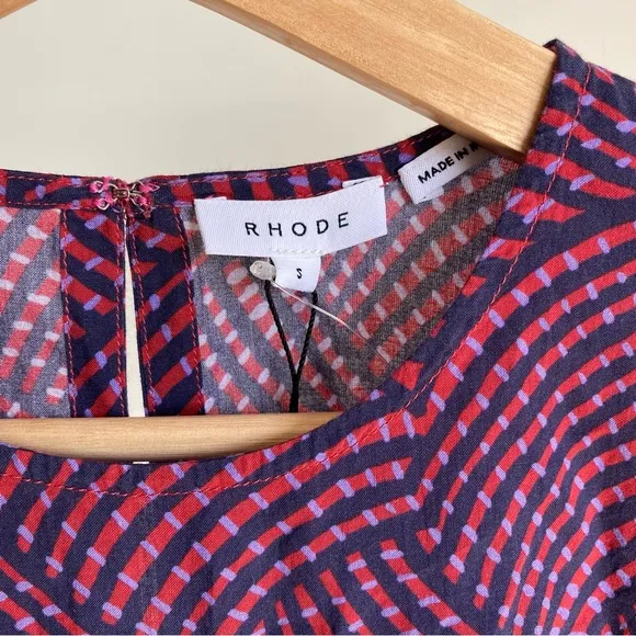 $395 NWT Rhode Ella Cotton Dress in Woven Geo Red Sz Small