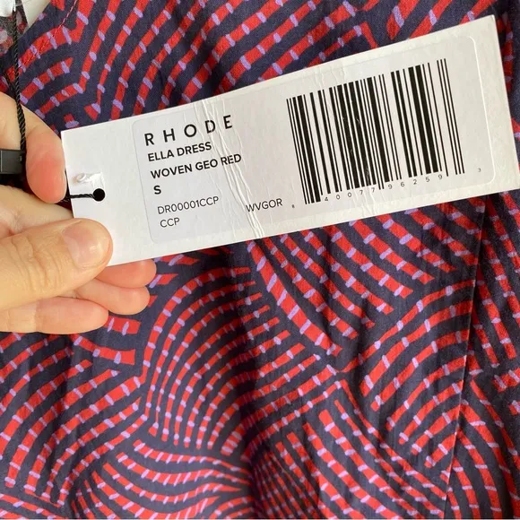 $395 NWT Rhode Ella Cotton Dress in Woven Geo Red Sz Small