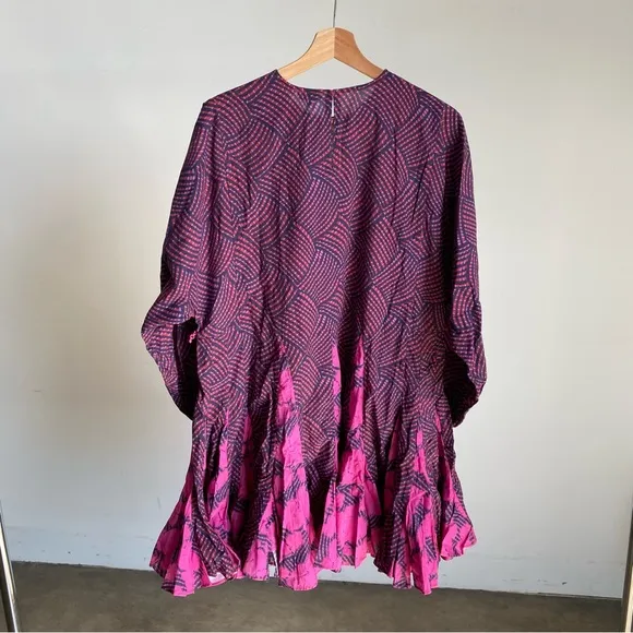 $395 NWT Rhode Ella Cotton Dress in Woven Geo Red Sz Small