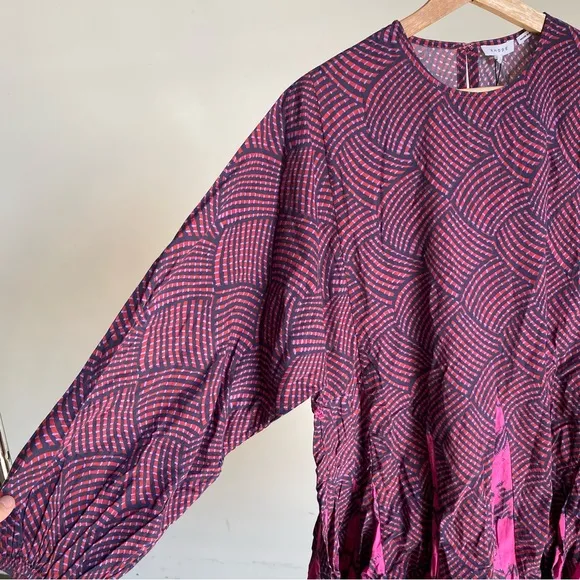 $395 NWT Rhode Ella Cotton Dress in Woven Geo Red Sz Small
