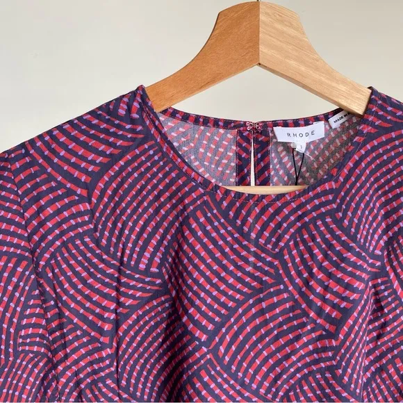 $395 NWT Rhode Ella Cotton Dress in Woven Geo Red Sz Small