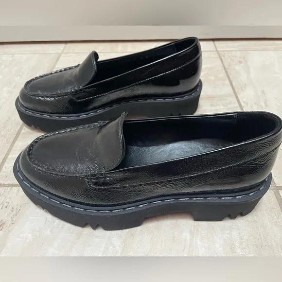 $450 New Aquatalia Hayley water resistant platform loafer black patent l…