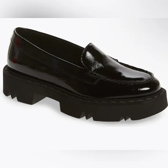 $450 New Aquatalia Hayley water resistant platform loafer black patent l…