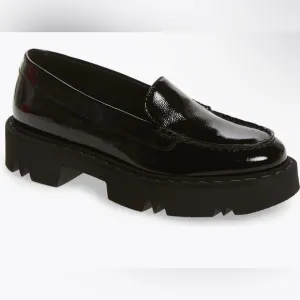 $450 New Aquatalia Hayley water resistant platform loafer black patent l…