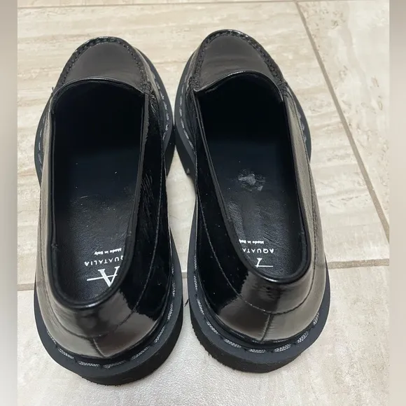$450 New Aquatalia Hayley water resistant platform loafer black patent l…