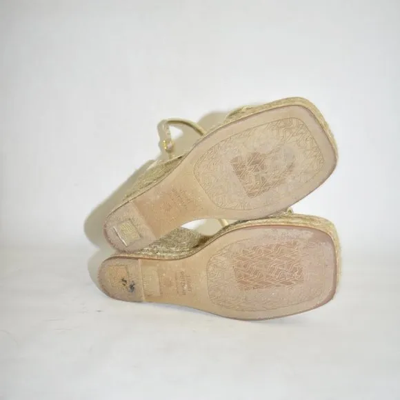 $450 STUART WEITZMAN Nudist Espadrille PLATFORM SANDAL PLATINO 9 C WIDE (D8)