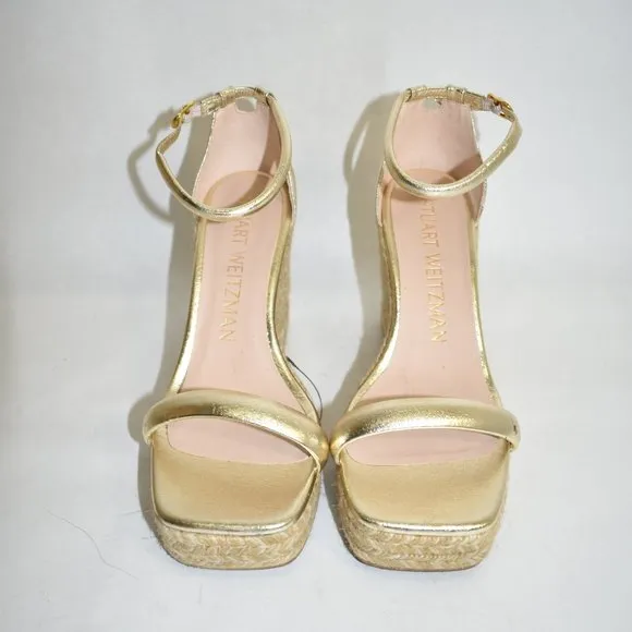 $450 STUART WEITZMAN Nudist Espadrille PLATFORM SANDAL PLATINO 9 C WIDE (D8)