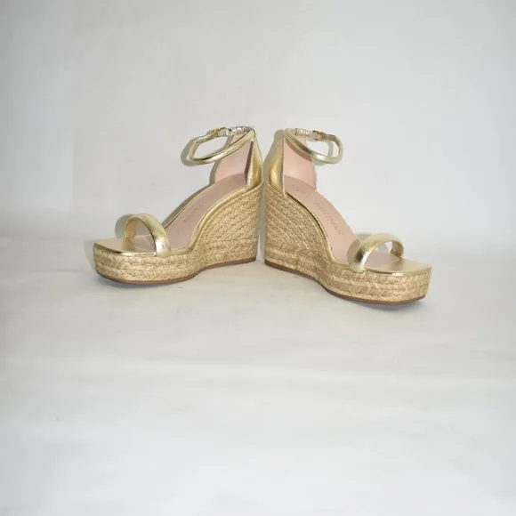 $450 STUART WEITZMAN Nudist Espadrille PLATFORM SANDAL PLATINO 9 C WIDE (D8)