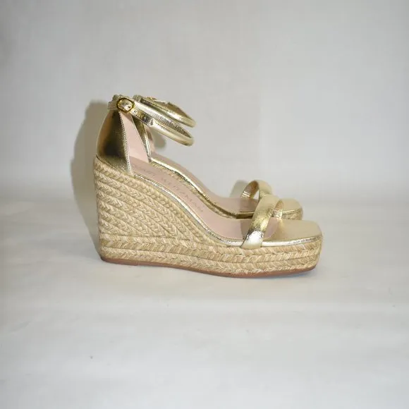 $450 STUART WEITZMAN Nudist Espadrille PLATFORM SANDAL PLATINO 9 C WIDE (D8)