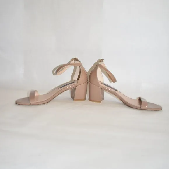 $450 STUART WEITZMAN Simple Ankle Strap Sandal PATENT CHUNKY TAN BROWN 6 (D15)