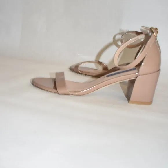 $450 STUART WEITZMAN Simple Ankle Strap Sandal PATENT CHUNKY TAN BROWN 6 (D15)