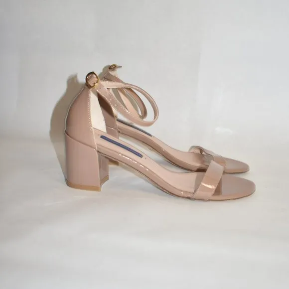 $450 STUART WEITZMAN Simple Ankle Strap Sandal PATENT CHUNKY TAN BROWN 6 (D15)