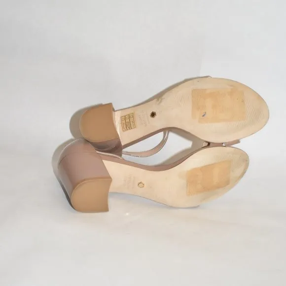 $450 STUART WEITZMAN Simple Ankle Strap Sandal PATENT CHUNKY TAN BROWN 6 (D15)