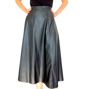 8 by YOOX Black Faux Leather Crocodile Maxi Skirt, Size Large, New with Tags