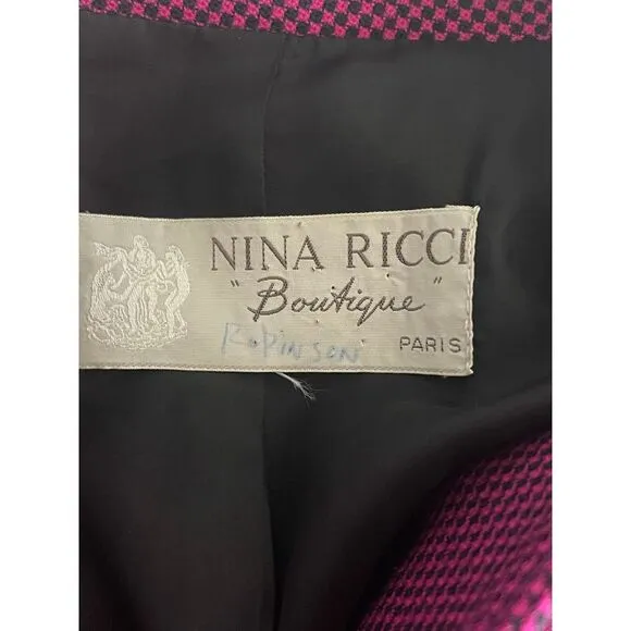 80s vintage‎ Nina Ricci pink houndstooth double breasted wool blazer, US 6