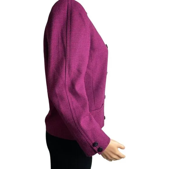80s vintage‎ Nina Ricci pink houndstooth double breasted wool blazer, US 6