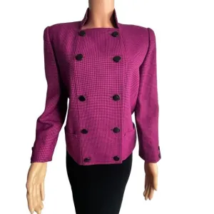 80s vintage‎ Nina Ricci pink houndstooth double breasted wool blazer, US 6