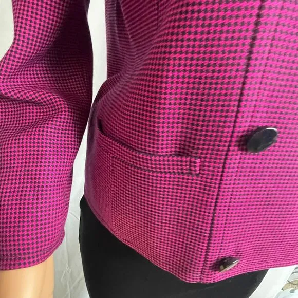 80s vintage‎ Nina Ricci pink houndstooth double breasted wool blazer, US 6