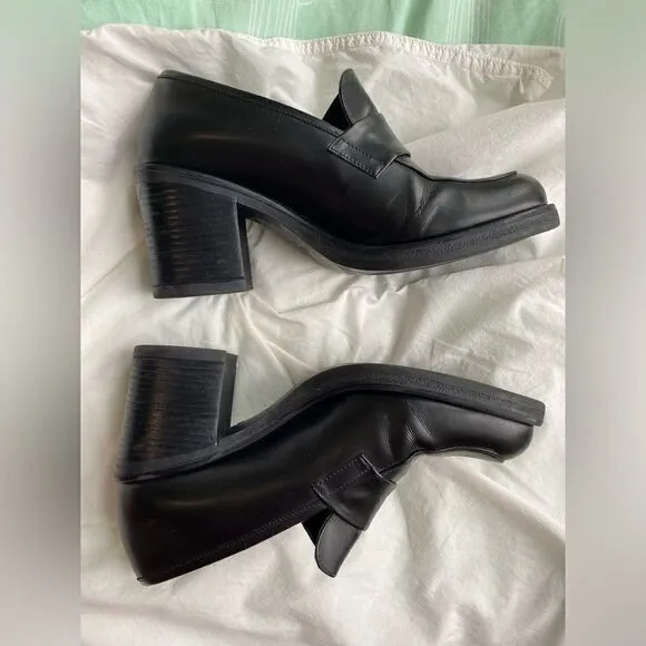 90s Heeled Loafer Black Leather Nine West Shoes