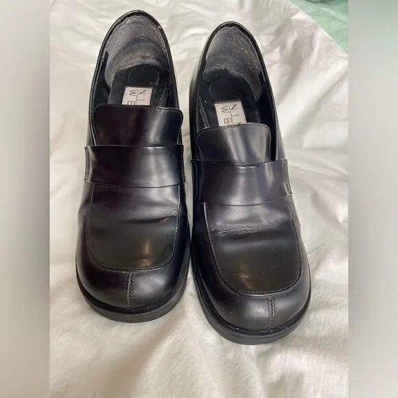 90s Heeled Loafer Black Leather Nine West Shoes